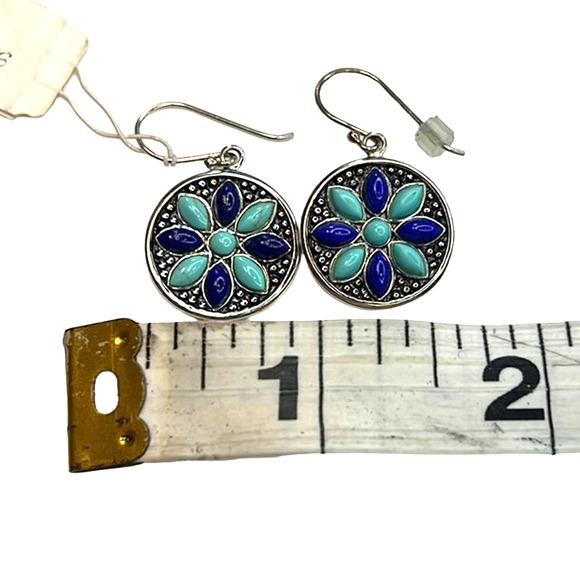 R. H. Macy Sterling Silver, Turquoise & Lapis Flower Drop Earrings - Picture 3 of 3